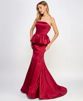 B Darlin Juniors' Peplum Strapless Gown, Created for Macy's
