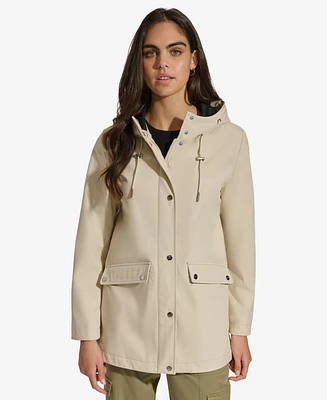 Dkny Women's Hooded Long-Sleeve Water-Resistant Raincoat