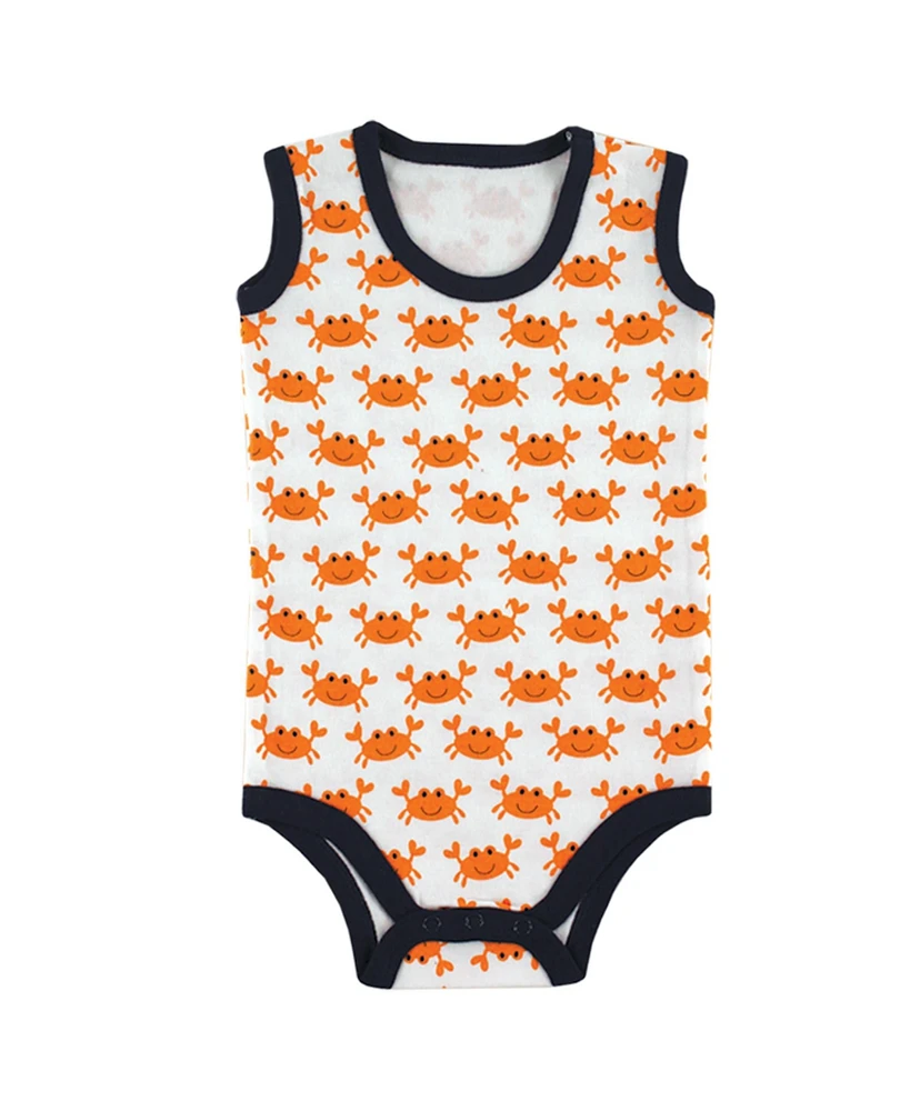 Luvable Friends Baby Boy Cotton Sleeveless Bodysuits 5pk, Crab