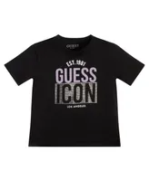 Guess Big Girls Rhinestone Logo Short Sleeves T-shirt