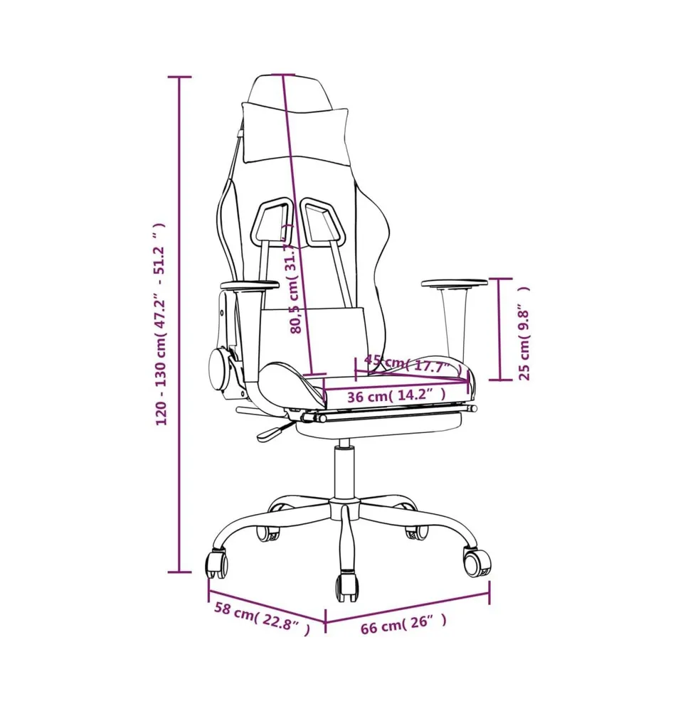 Gaming Chair with Footrest Black and Fabric