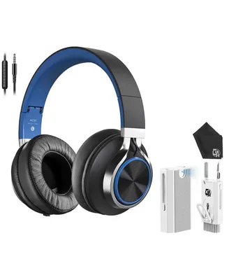 AC01 Wired Black Blue Noise Isolating Over Ear Headphone + Microphone Volume Control 3.5mm