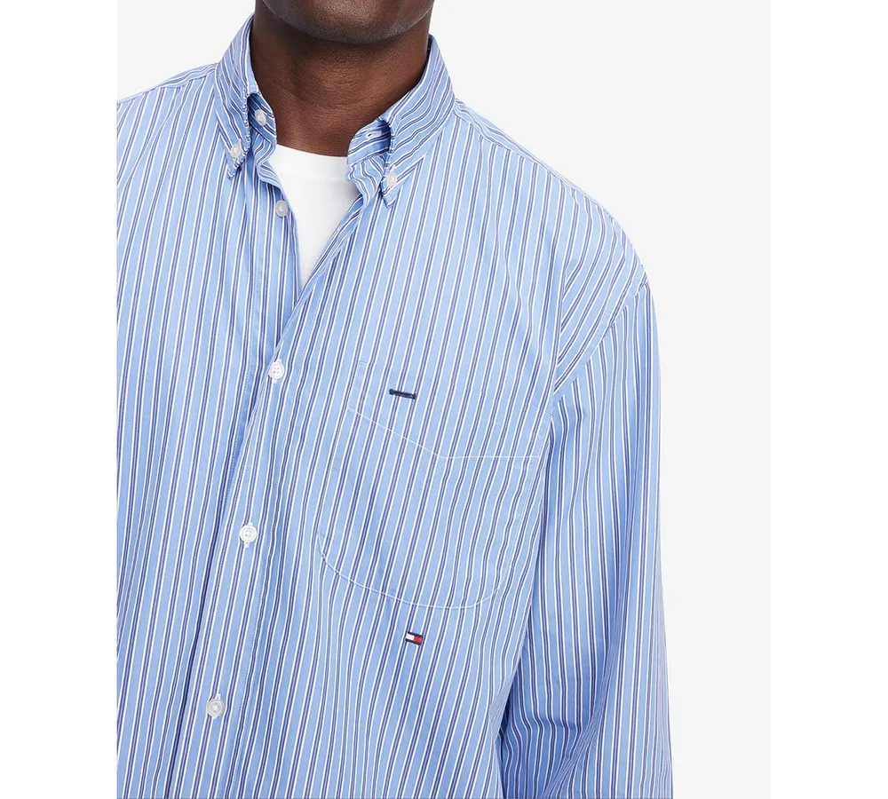 Tommy Hilfiger Men's Classic Fit Long-Sleeve Button-Down Striped Poplin Shirt