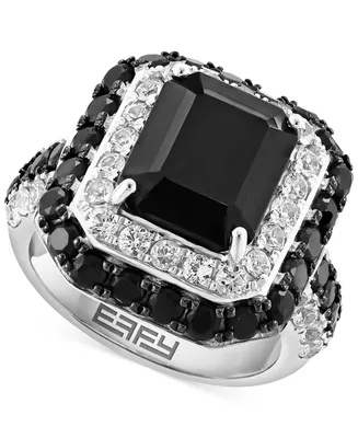 Effy Onyx & White Topaz (1-1/2 ct. t.w.) Halo Ring in Sterling Silver