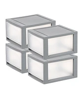 Iris 14 Quart Stackable Clear Plastic Storage Drawer, Gray, Set of 4