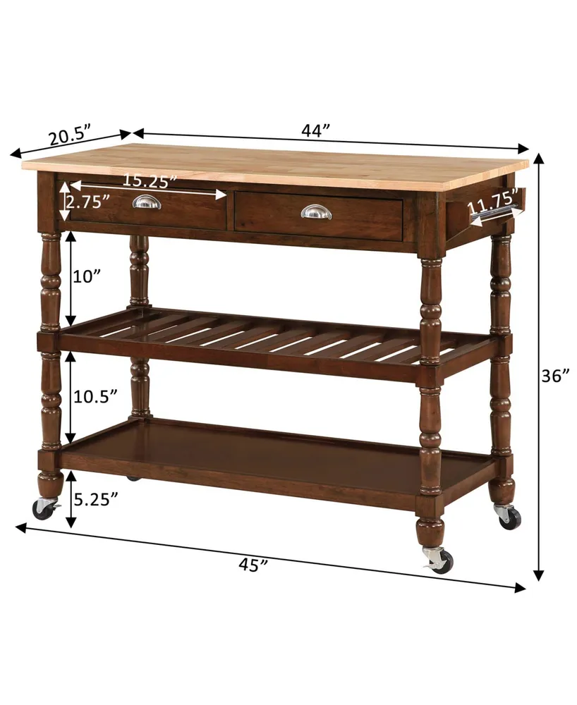 Convenience Concepts French Country 45" Wood 3 Tier Butcher Block Kitchen Cart