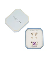 Unwritten Mother of Pearl Inaly Heart Stud and Purple Enamel Hoop 6-Piece Earring Set