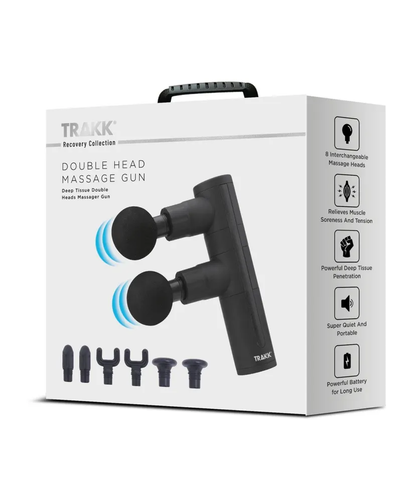 Trakk Duo Double Head Percussion Massage Gun Whisper Quiet - Deep Tissue Pain Relief with 8 Massage Heads High Rpm vibrational Relaxation
