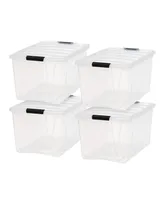 4 Pack 72qt Plastic Storage Bin with Lid and Secure Latching Buckles, Pearl