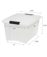 4 Pack 28qt Plastic Storage Bin with Lid and Secure Latching Buckles, Pearl