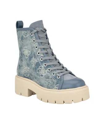 Guess Women's Shutter Lace-Up Logo Pattern Combat Boots