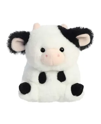 Aurora Mini Daisy Cow Rolly Pet Round Plush Toy White 5"