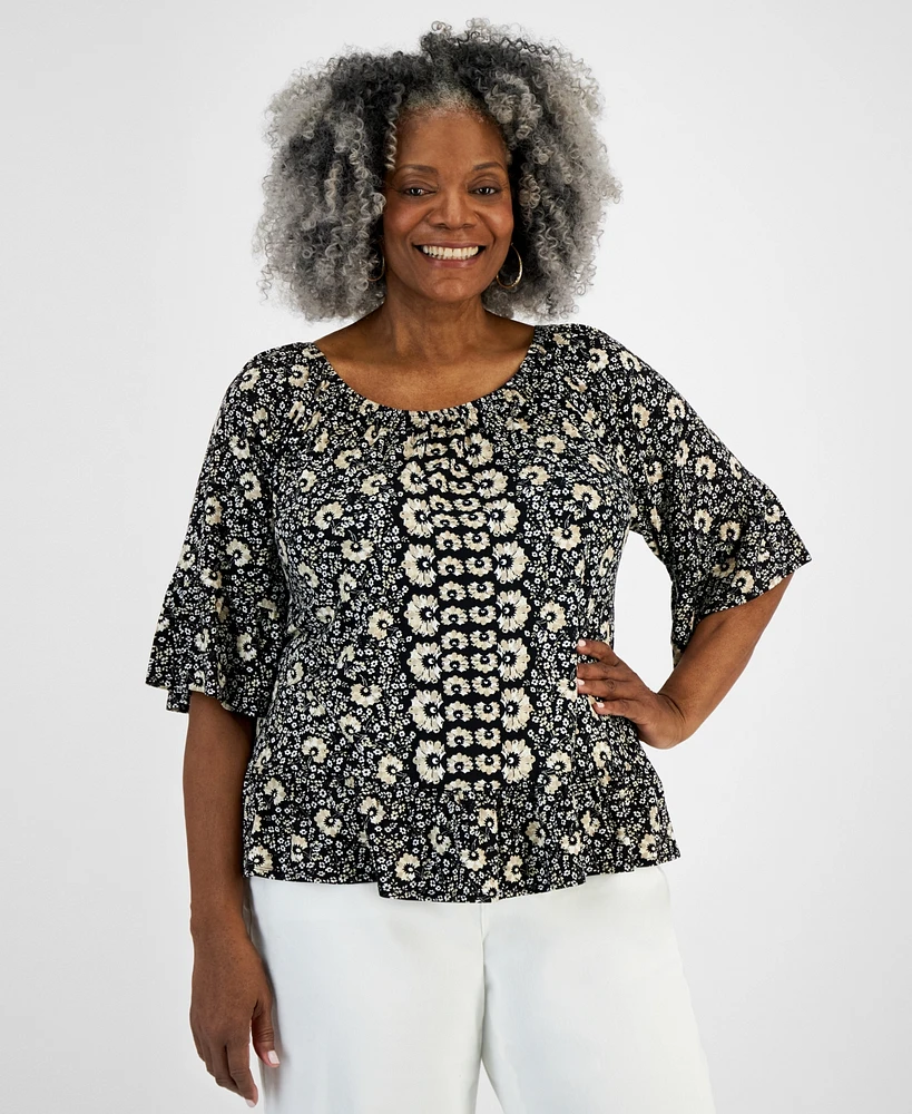 Style & Co Plus Printed On/Off-The-Shoulder Knit Top, Created for Macy's