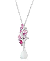 Multi-Gemstone Cluster Drop 18" Pendant Necklace (1-1/2 ct. t.w.) in Sterling Silver - Multi