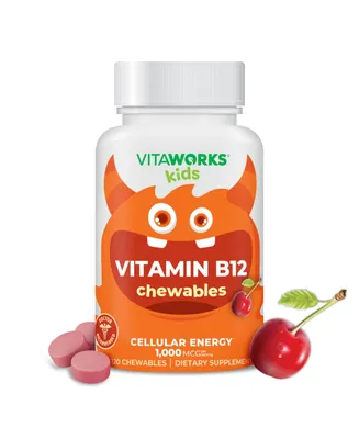 VitaWorks Kids Vitamin B12 1,000 mcg Chewable Tablets - Energy, Mood, And Metabolism Vitamins - Tasty Natural Cherry Flavor - 120 Chewables