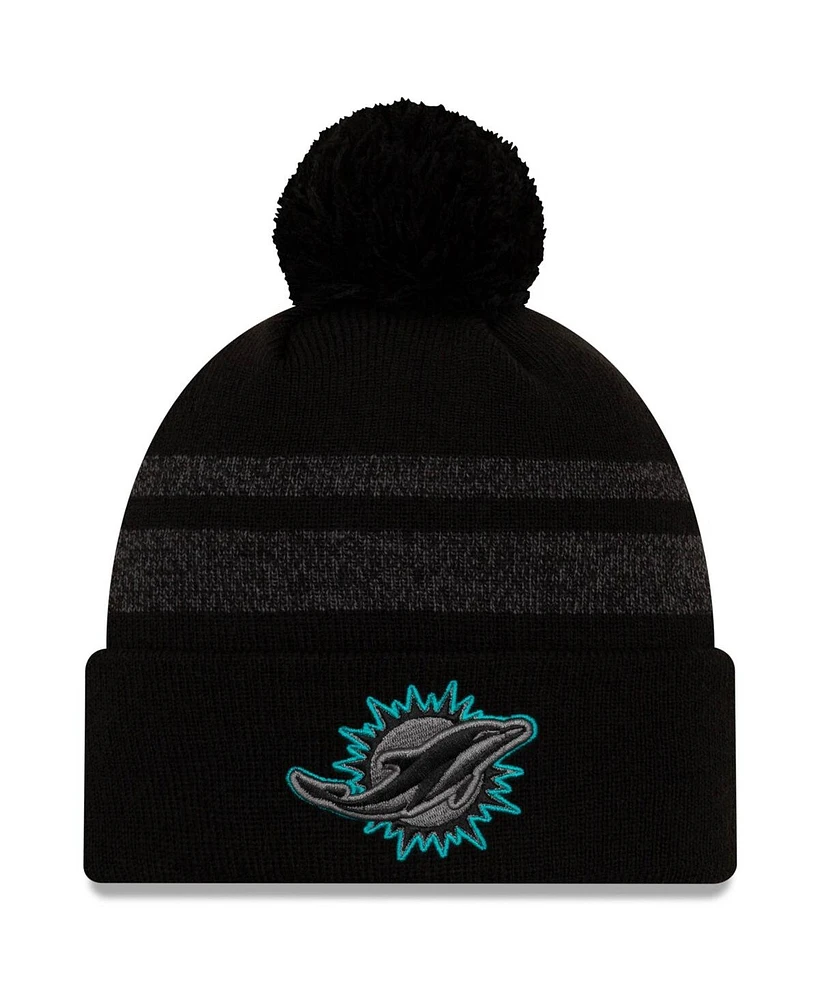 Men's New Era Black Miami Dolphins Dispatch Cuffed Knit Hat With Pom