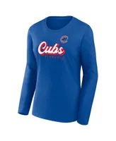 Women's Fanatics Royal Chicago Cubs Run The Bases Long Sleeve T-shirt and Cuffed Knit Hat with Pom Combo Set