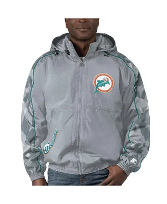 Men's Starter Gray Distressed Miami Dolphins Thursday Night Gridiron Throwback Full-Zip Jacket