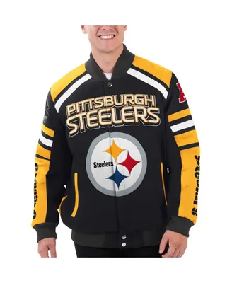 Men's G-iii Sports by Carl Banks Black Pittsburgh Steelers Power Forward Racing Full-Snap Jacket