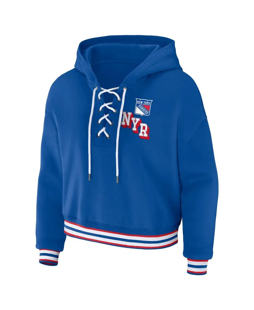 Women's Wear by Erin Andrews Blue New York Rangers Lace-Up Pullover Hoodie