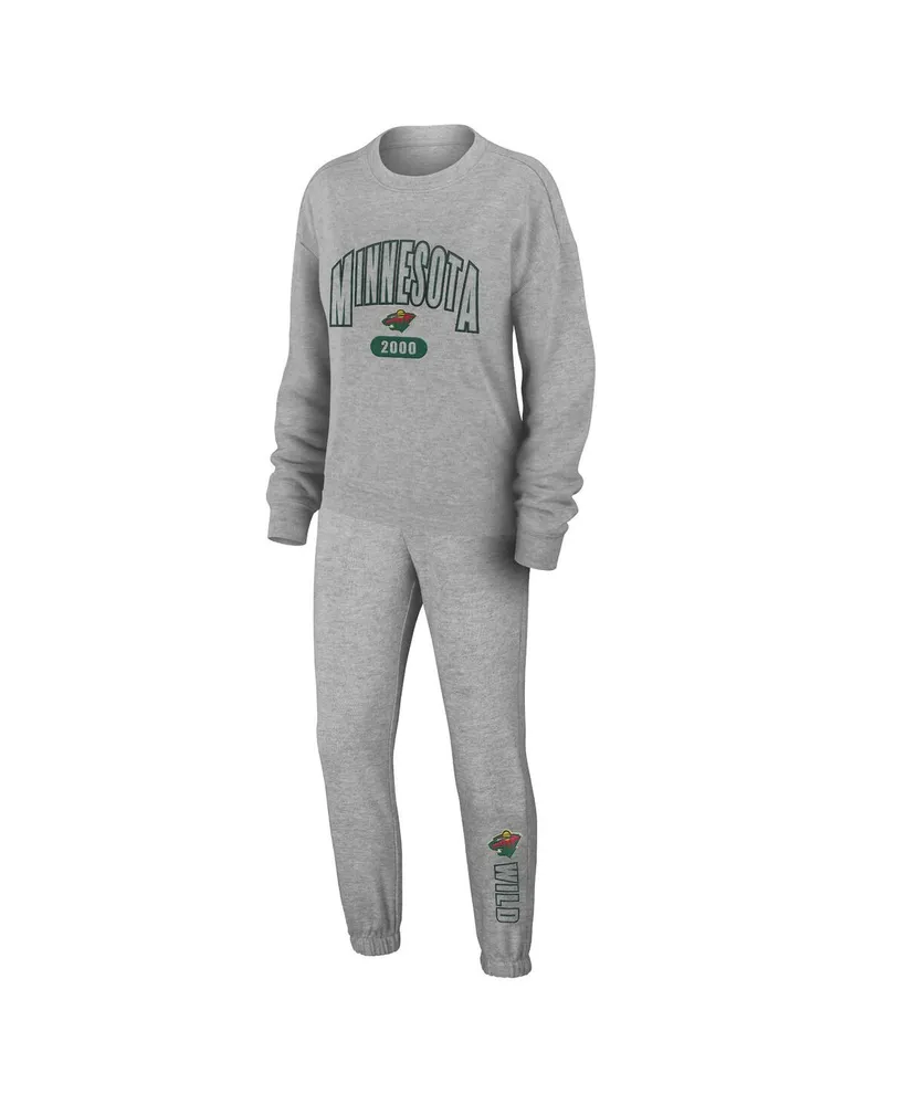 Women's Wear by Erin Andrews Heather Gray Minnesota Wild Knit Long Sleeve Tri-Blend T-shirt and Pants Sleep Set