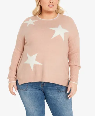 Avenue Plus Size Miley Star Round Neck Sweater