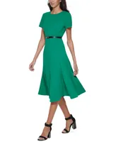 Calvin Klein Women's Short-Sleeve Belted Midi Dress