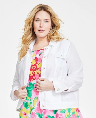Charter Club Plus 100% Linen Jacket, Created for Macy's