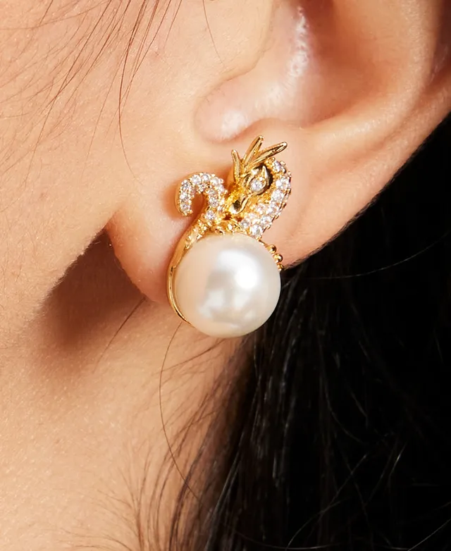 Kate Spade New York Gold-Tone Pave & Imitation Pearl Dragon Stud