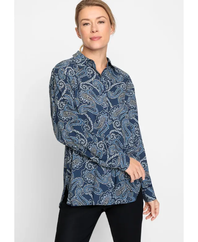 Cotton Blend Long Sleeve Animal Print Tunic Shirt - Olsen Fashion