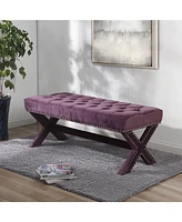 Inspired Home Bryoni Velvet Button Tufted Silver Nailhead Trim X-Leg Bench