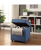 Inspired Home Laurie Linen Hidden Storage Castered Legs Ottoman