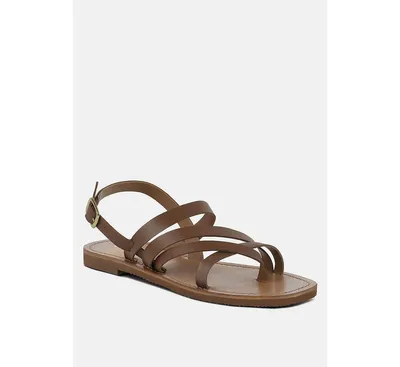 Rag & Co Sloana Tan Strappy Flat Sandals