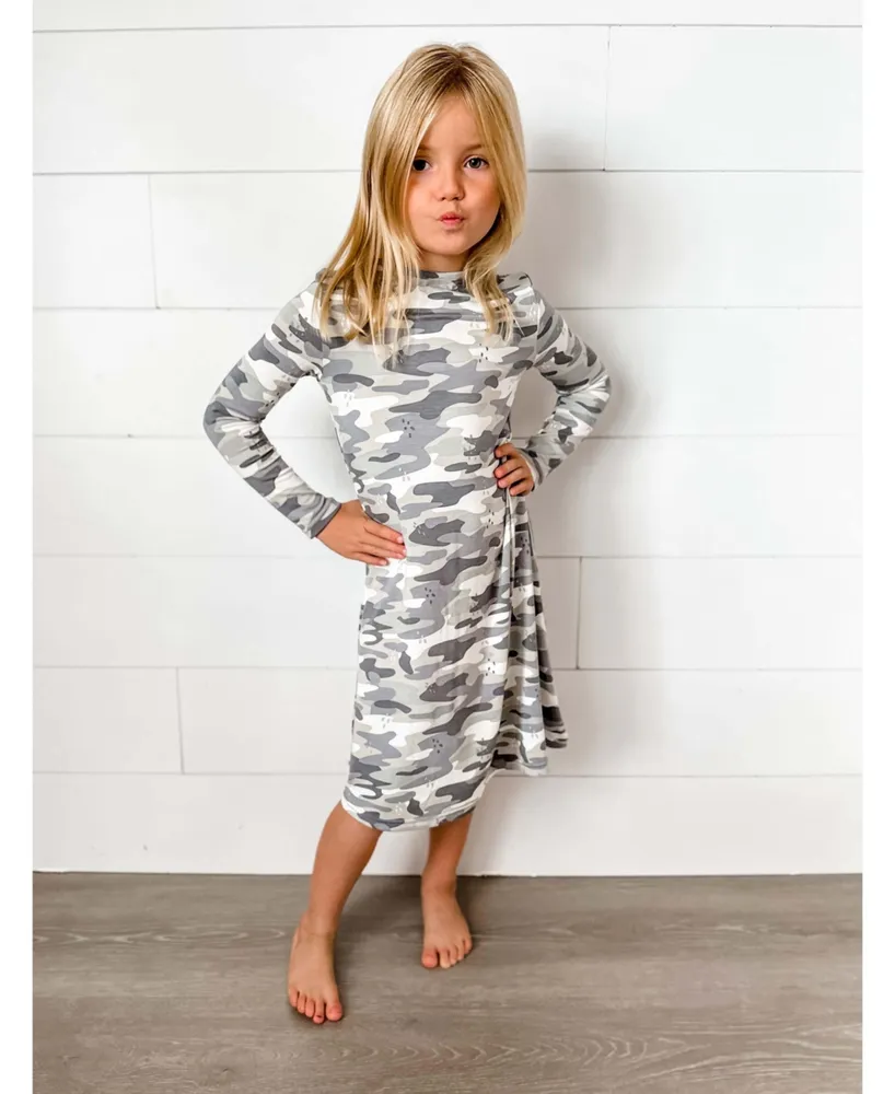 Bellabu Bear Toddler| Child Girls Grey Camo Long Sleeve Dress