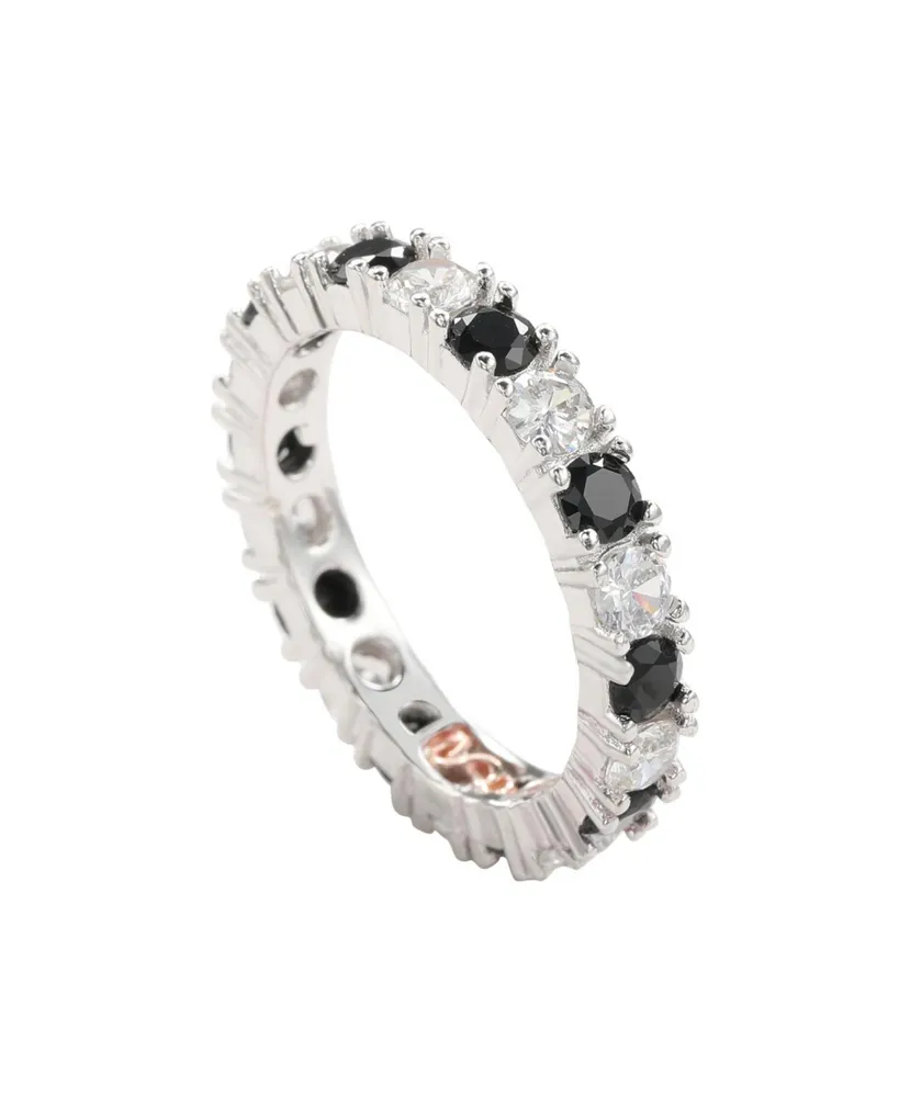 Suzy Levian New York Sterling Silver Cubic Zirconia Alternating Stone Eternity Band Ring