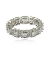 Suzy Levian New York Sterling Silver Cubic Zirconia Princess Cut Eternity Band Ring