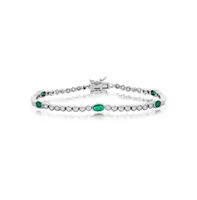Sterling Silver Beaded Outline Round & Oval Cz Bracelet (Green, Blue, Or Red)