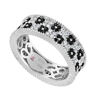 Suzy Levian New York Sterling Silver Cubic Zirconia Double Floral Eternity Band Ring