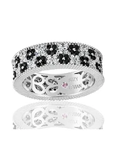 Suzy Levian New York Sterling Silver Cubic Zirconia Double Floral Eternity Band Ring