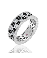 Suzy Levian Sterling Silver Cubic Zirconia Double Floral Eternity Band Ring