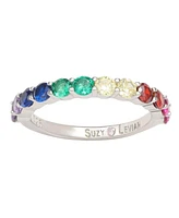 Suzy Levian New York Sterling Silver Rainbow Cubic Zirconia Half Band Ring