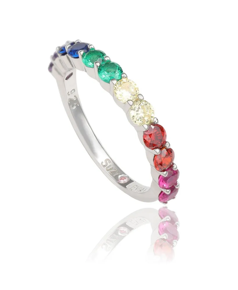 Suzy Levian New York Sterling Silver Rainbow Cubic Zirconia Half Band Ring