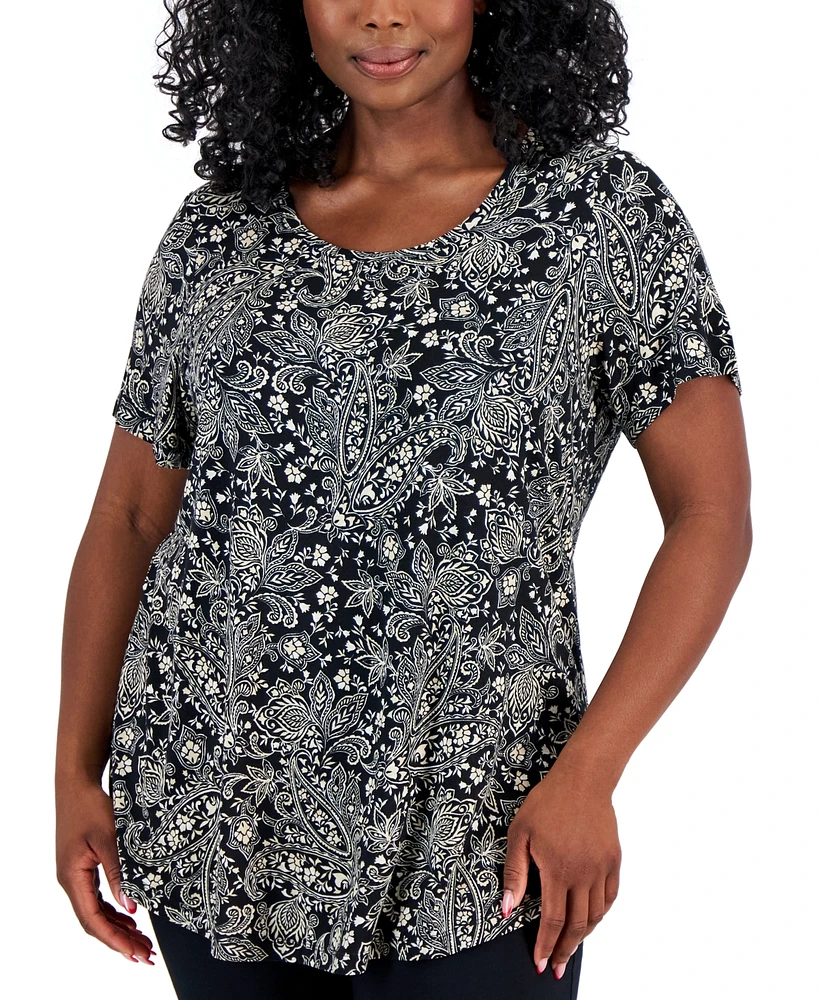 Jm Collection Plus Size Paige Paisley Short-Sleeve Top, Created for Macy's