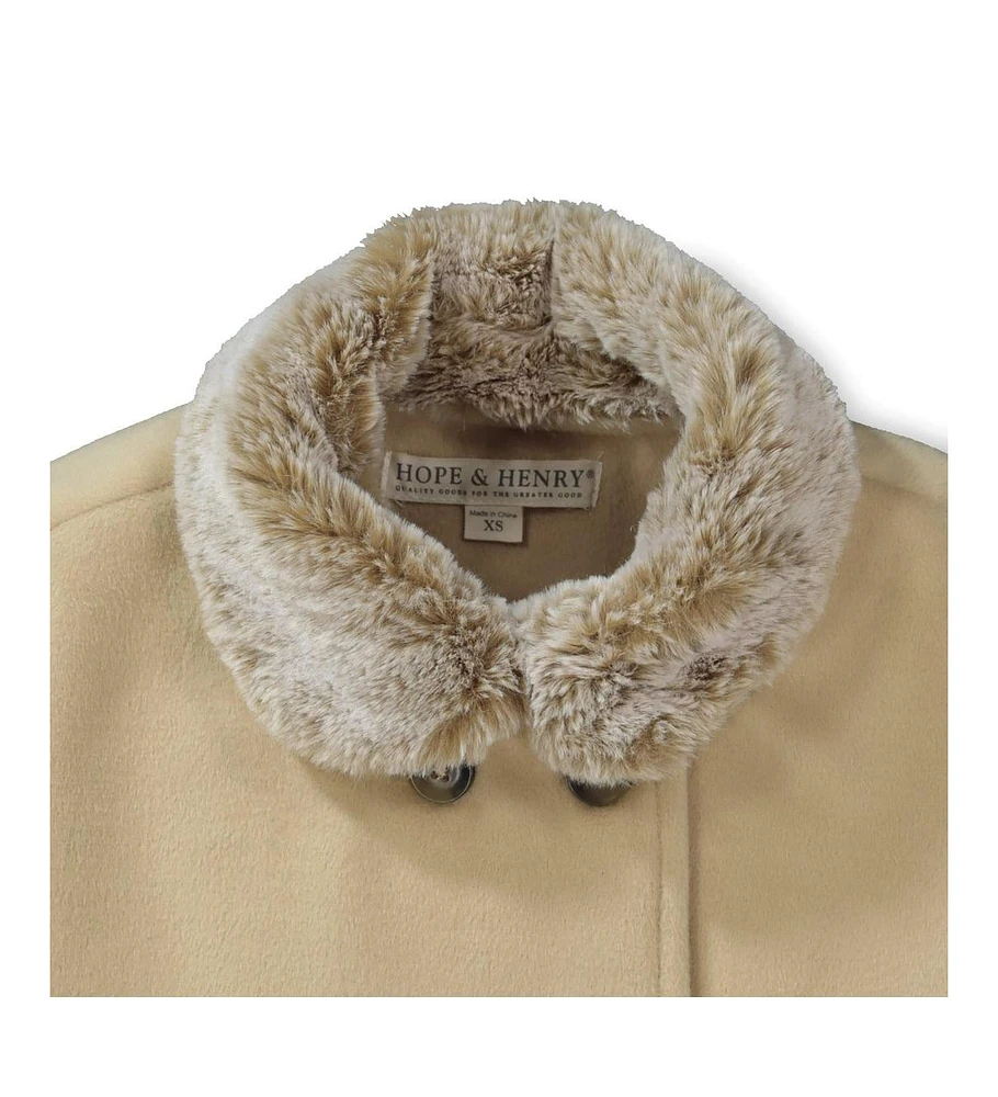 Hope & Henry Girls Button Front Cape with Faux Fur Collar