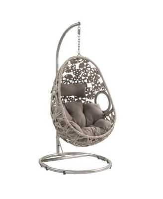 Simplie Fun Sigar Patio Hanging Chair With Stand, Light Fabric & Wicker