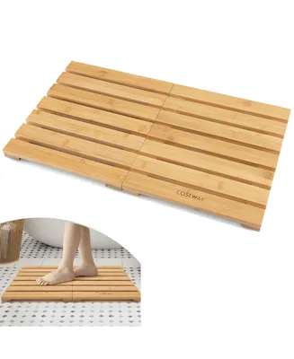 Bamboo Bath Mat Foldable Shower Mat w/ Non-slip Pads & Slatted Design