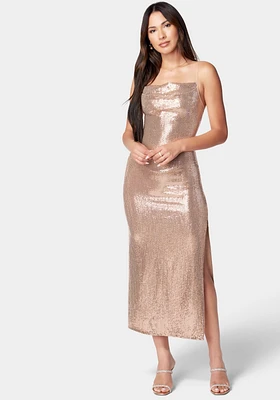 Bebe Women's Spaghetti Gown Long Slim Maxi Dress