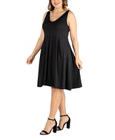 24seven Comfort Apparel Plus Midi Fit and Flare Pocket Dress