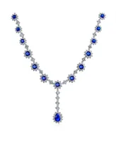 Bling Jewelry Antique Style Oval Crown Halo Cz Royal Blue Cubic Zirconia Y Collar Necklace Silver Plated