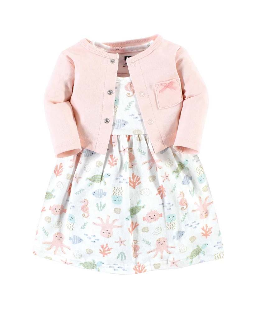 Hudson Baby Baby Girls Hudson Cotton Dress and Cardigan Set, Pastel Sea, 3-6 Months